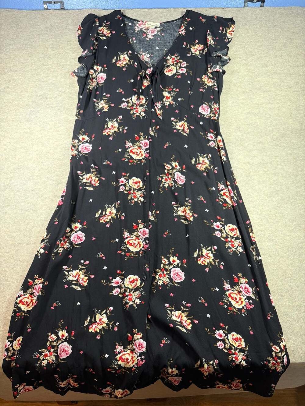Indigo Rose Women's Floral Print V-Neck Short Sleeve Midi Dress, Size 2X